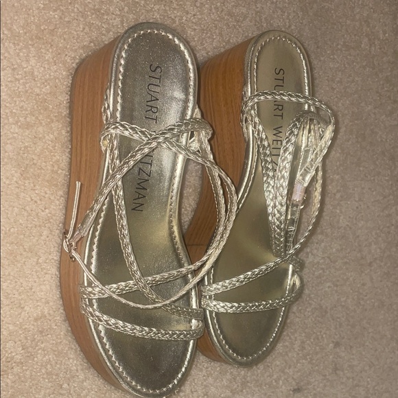 Stuart Weitzman Metallic Wedge Sandals - Picture 1 of 6